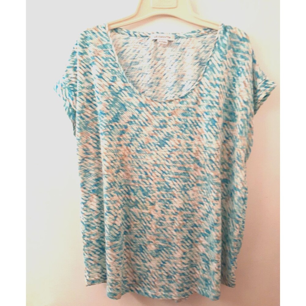 liz claiborne Turquoise Blue Scoop Neck Top large Summer Cotton  Blend T Shirt L